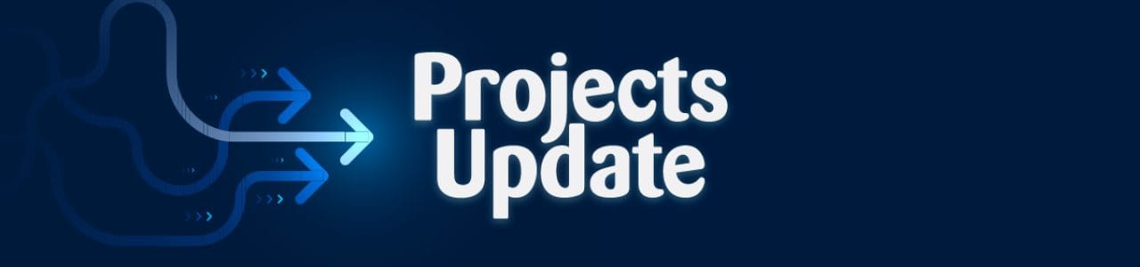 Three pathways with arrows are shown overlapping, with the brightest middle arrow pointing to text reading 'Projects Update'