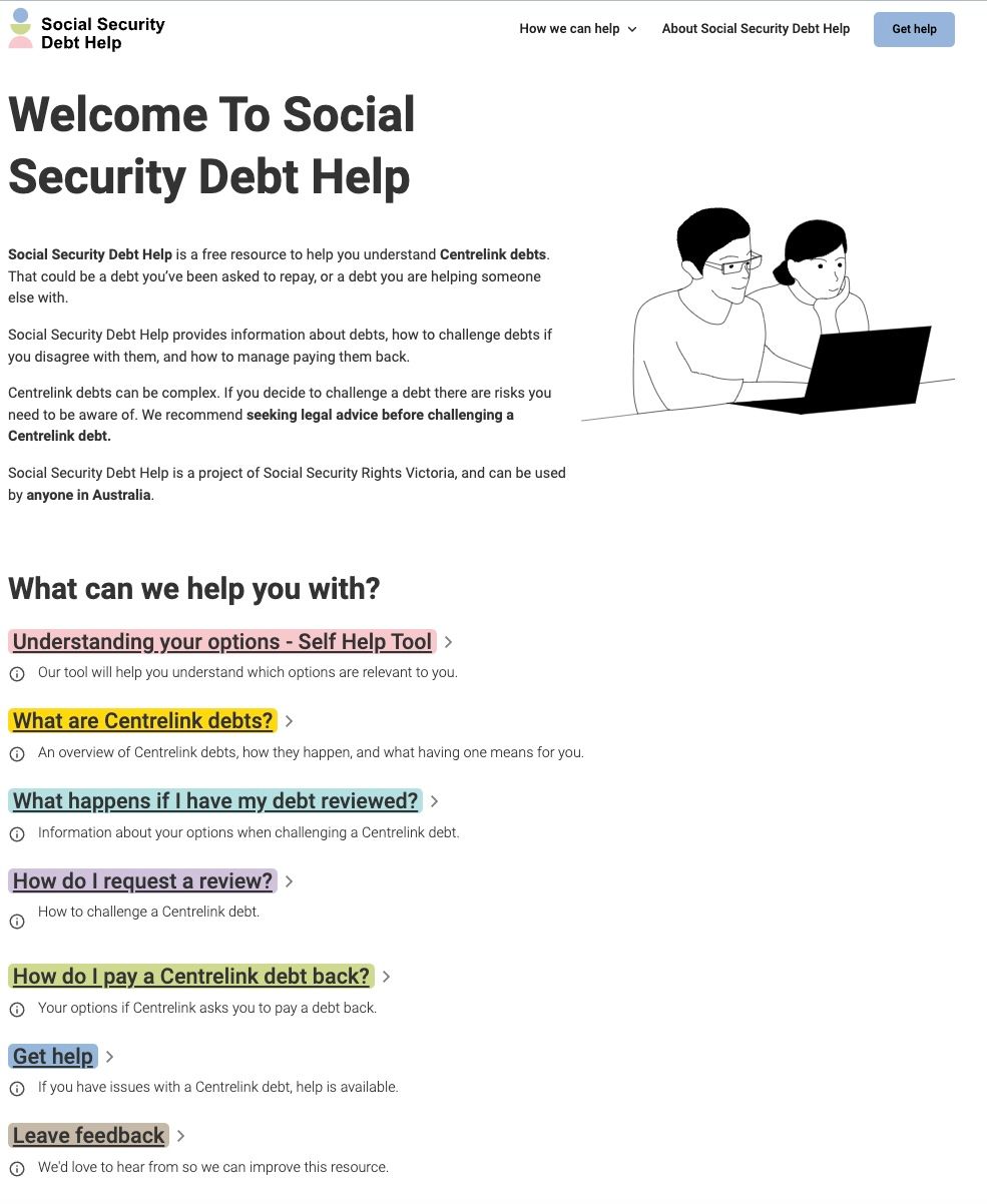 A screen shot of the Social Security Debt Help website