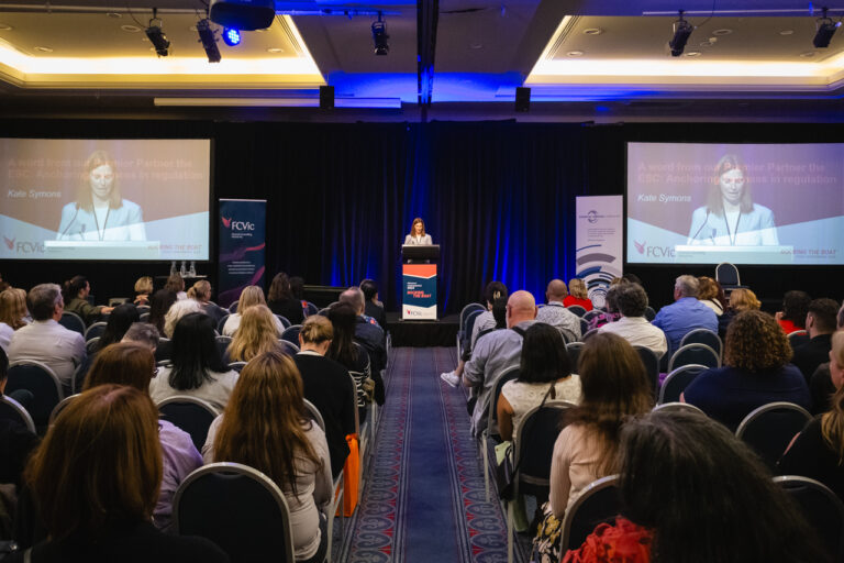 Kate Symons (ESC) delivering her keynote address at the FCVic 2023 Conference.