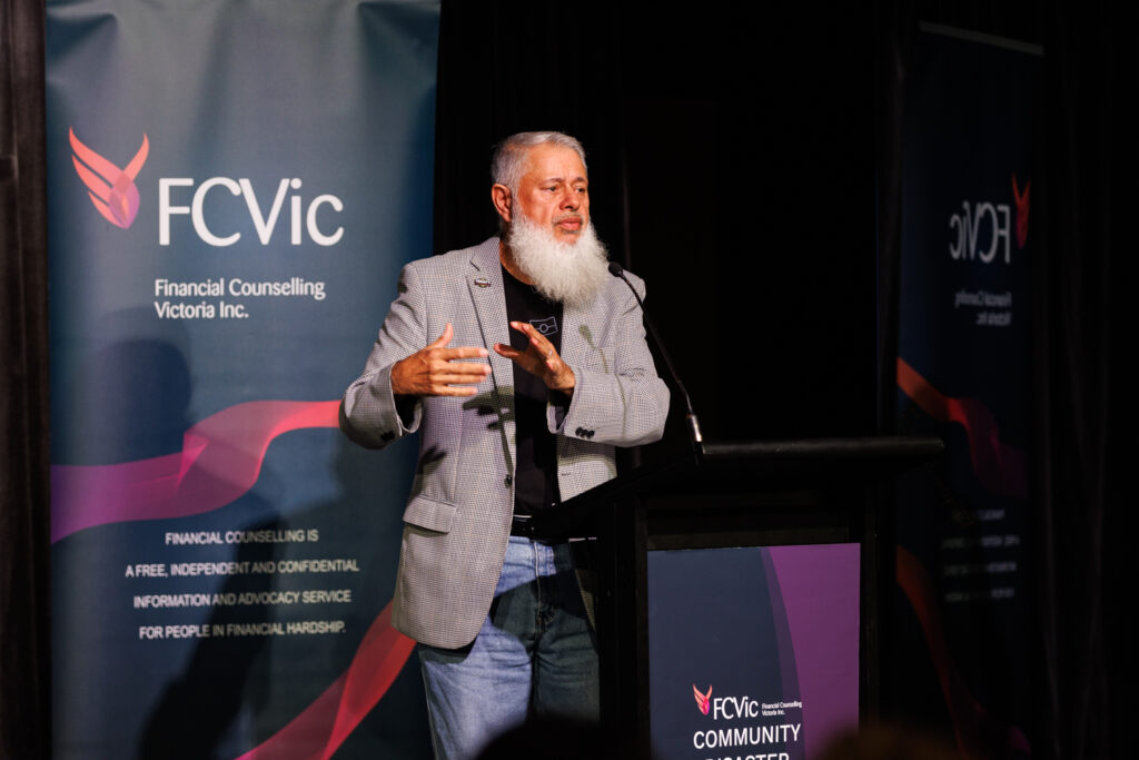 Uncle Andrew Gardiner speaks at the FCVic Community Disaster Relief Summit 2026