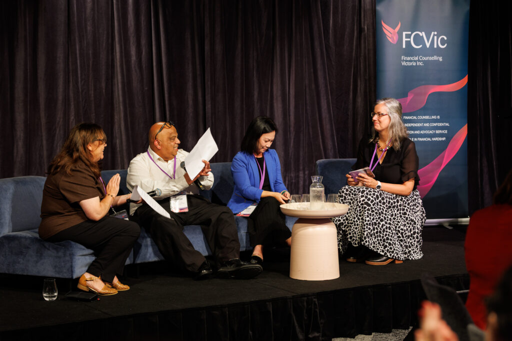 A panel speaking at the FCVic Community Disaster Relief Summit 2026