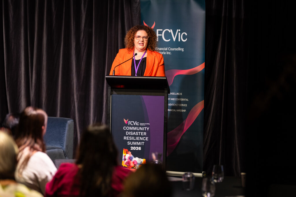 Kate Cotter speaks at the FCVic Community Disaster Resilience Summit 2026