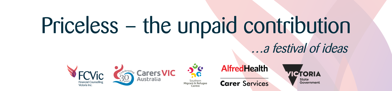 Text reads 'Priceless – the unpaid contribution... a Festival of Ideas' with FCVic and other organisation logos underneath