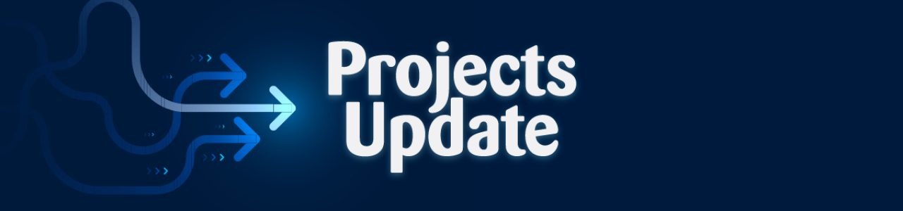 Three pathways with arrows are shown overlapping, with the brightest middle arrow pointing to text reading 'Projects Update'